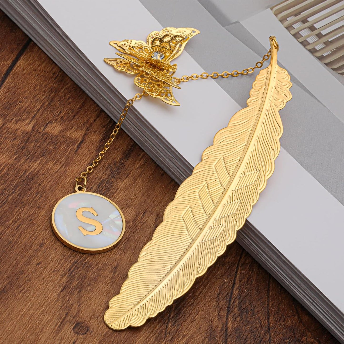 Personalized Initial Metal Butterfly Feather Bookmark for Women Girls Readers Book Lover Birthday Gifts for Women Her Teacher Girlfriend Wife Mom Sister Friend Daughter(N)