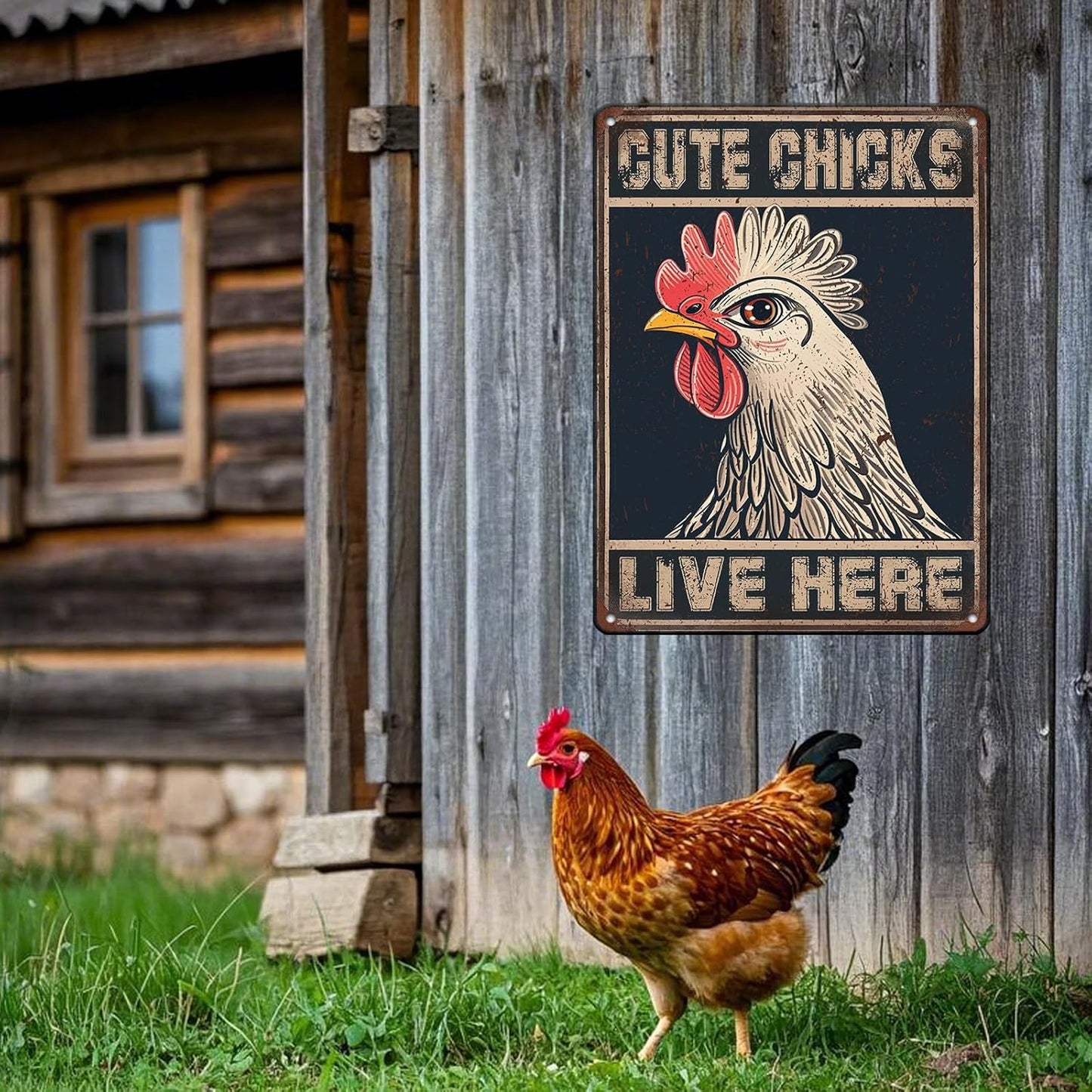 Chicken Signs For Coop Funny Outdoor - Cute Chicks Live Here Iron Sign Poster Chicken Sign Home Decor Garage Bar Restaurant Kitchen Cafe Bar Pub 12x16 Inch Wall Art Decor