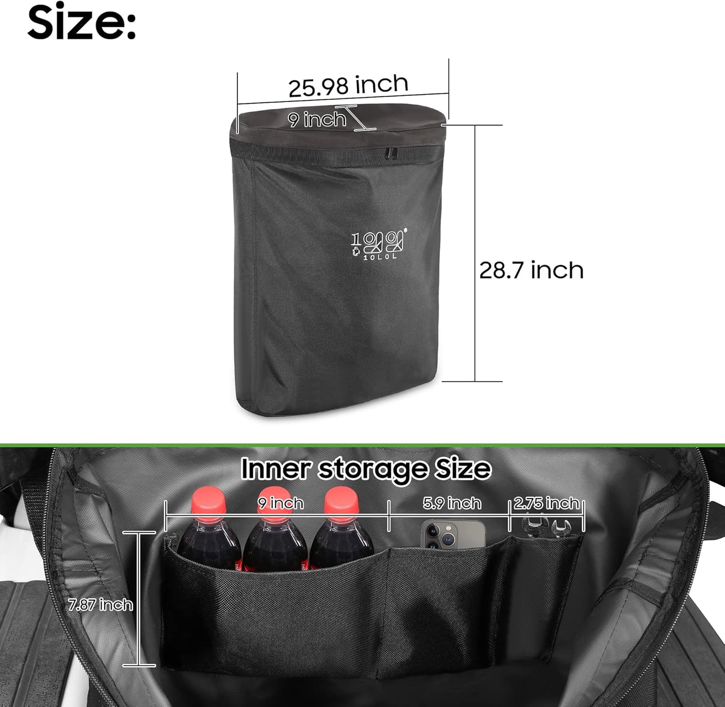 10L0L Golf Cart Cargo Bag,Big Storage Bags for 2 Passenger Golf Cart Trunk, Shopping Bag for Yamaha,Club Cart DS/Precedent,EZGO RXV/TXT,Expand Storage Space,With Zipper