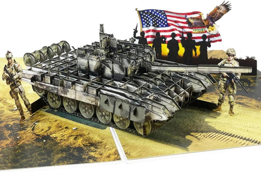 3D Army Tank Popup Card - Handmade Military Paper Art for Birthday, Anniversary, Christmas, Father’s Day, Veterans Day - Unique Gift for Him, Her, Soldier, Veteran, Army Lover