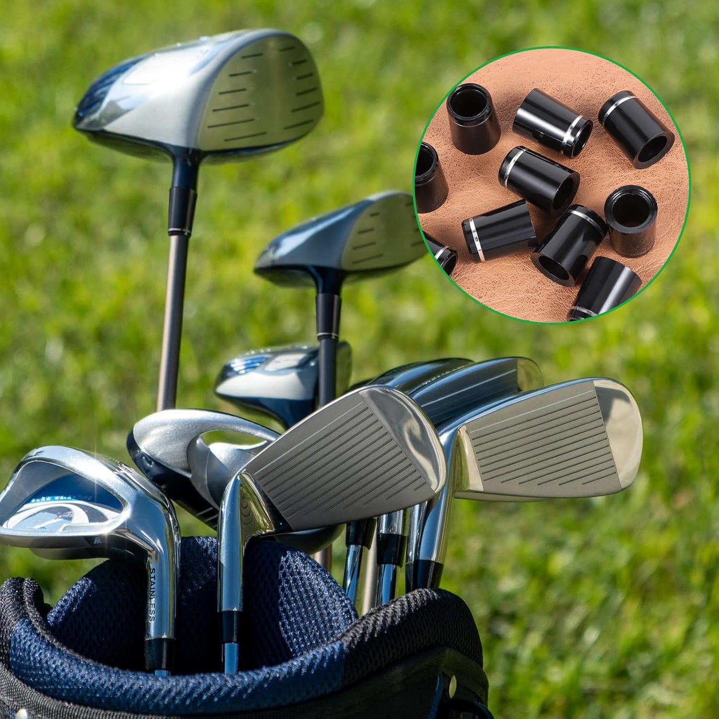 Black Golf Ferrules Compatible with Irons, 12 Pcs 0.335 Inch Tip Irons Shaft Golf Club Shafts Sleeve Adapter Black Golfs Iron ferrules with Single Silver Ring for All Iron Shaft