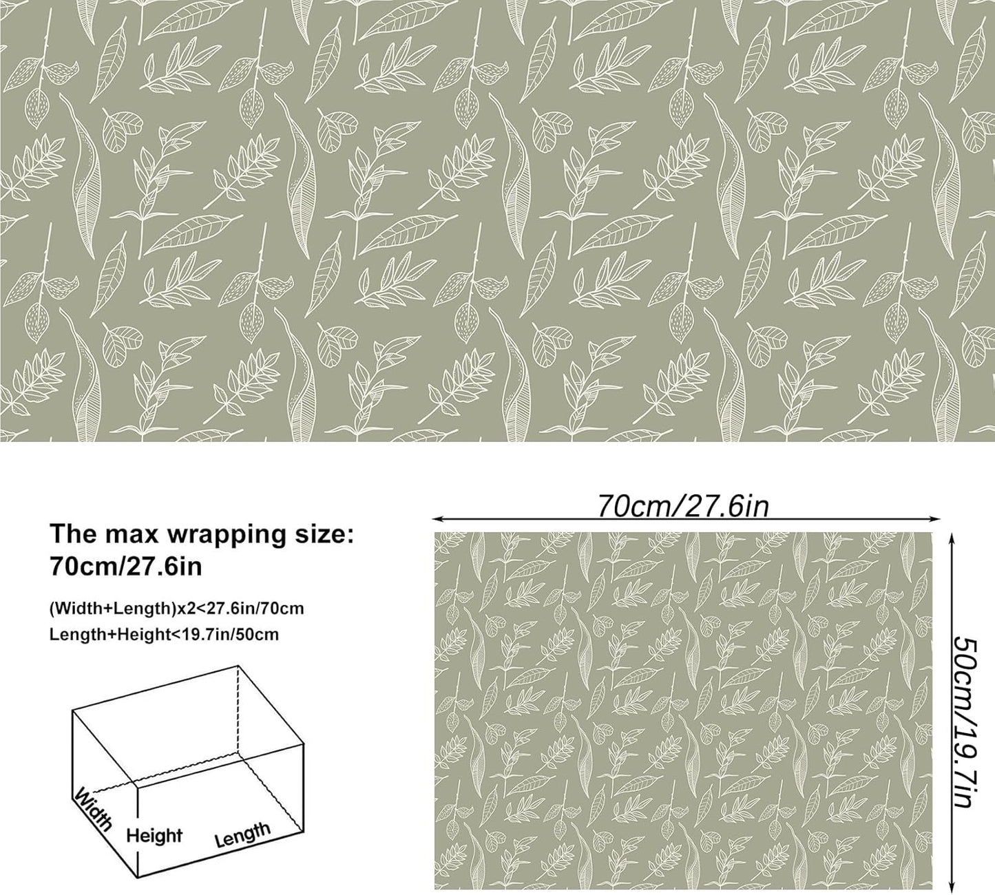 Dtiafu Sage Green Wrapping Paper Gentle Leaves Gift Wrap Paper Bulk Green Spring Designs for Women Girls Wedding Mothers Day Birthday Holiday Thanksgiving - 20 x 28 Inch Per Sheet (6 Sheet)