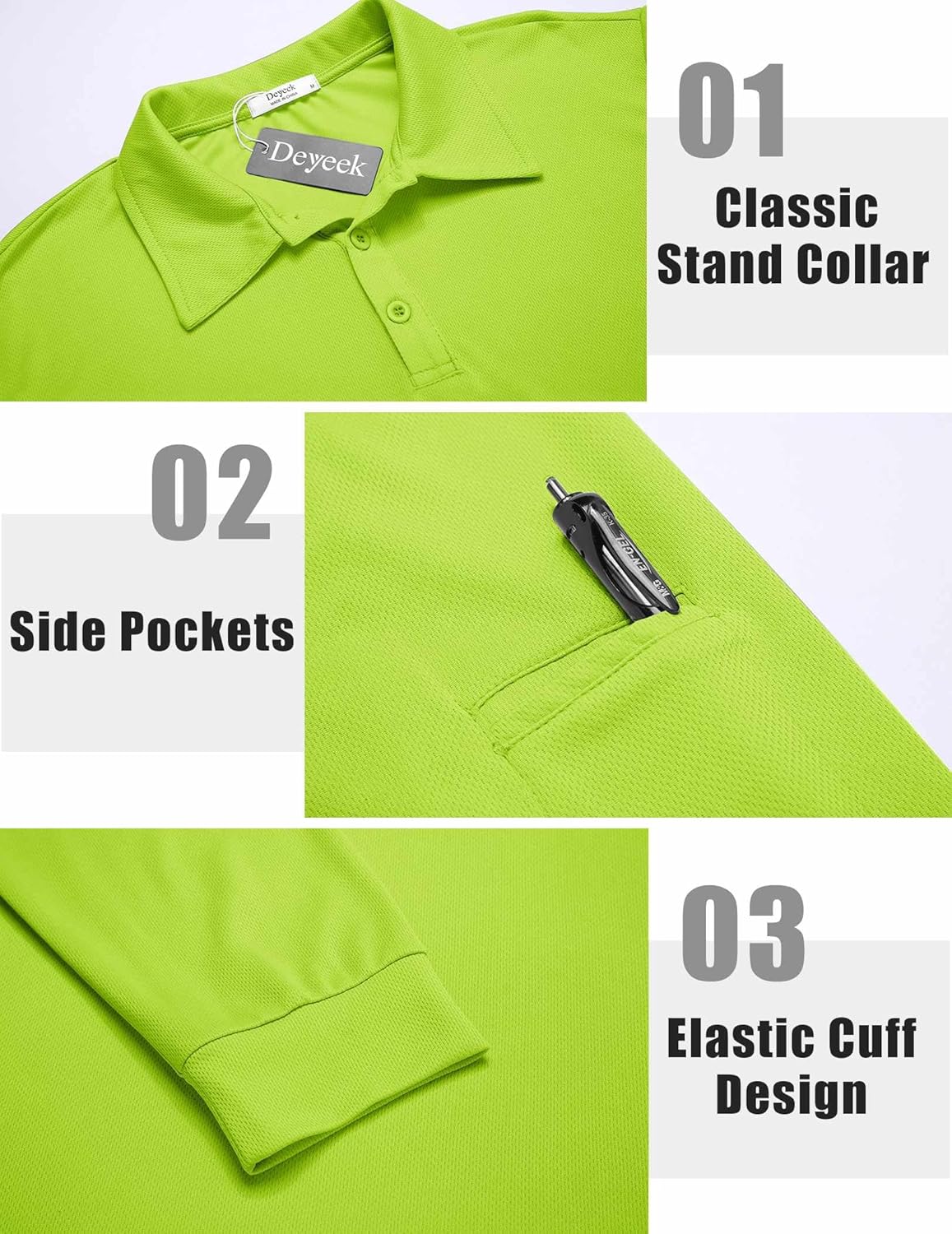 Deyeek Men's Polo Shirts Long Sleeve Golf Polo Shirts for Men Quick Dry UPF 50+ Sun Protection Polos Casual Collared Shirts
