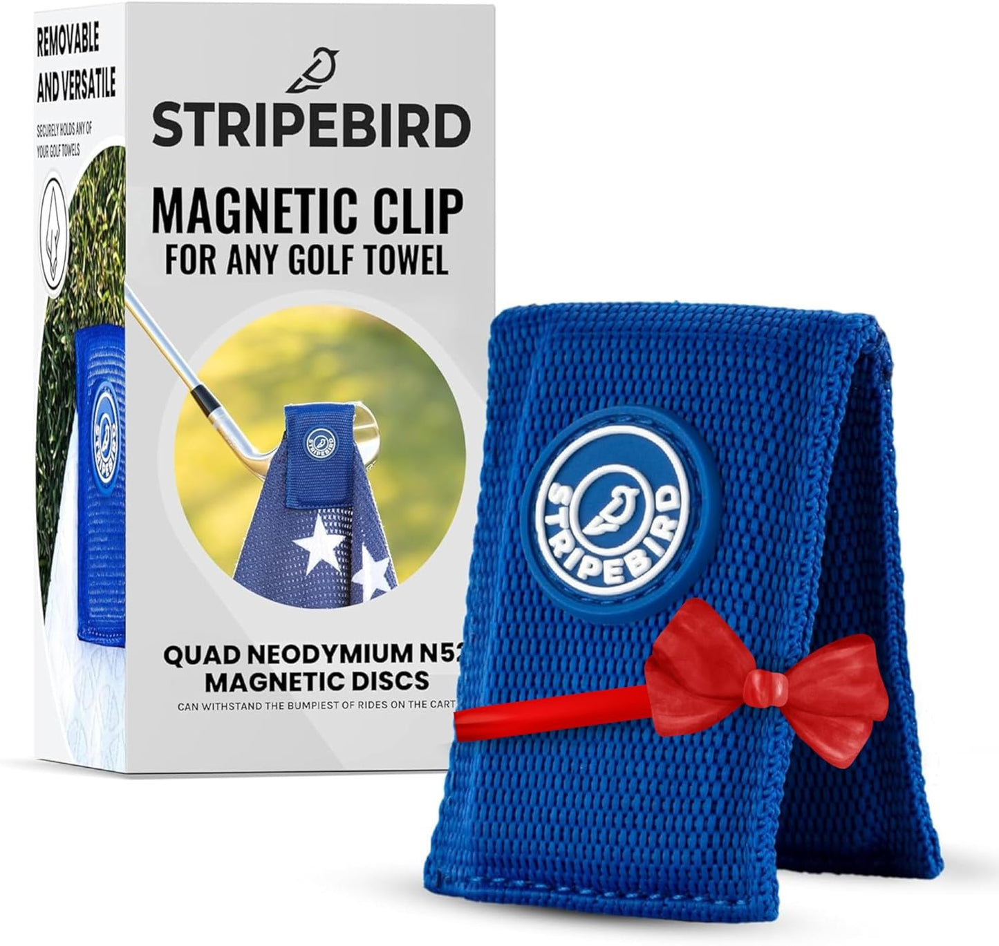 Stripebird - Magnetic Clip for Any Towel (Blue) - Highest Strength Magnet for Magnetic Golf Towel - Removable from Towels - Magnetic Golf Towel Clip - Magnetic Golf Towels for Men