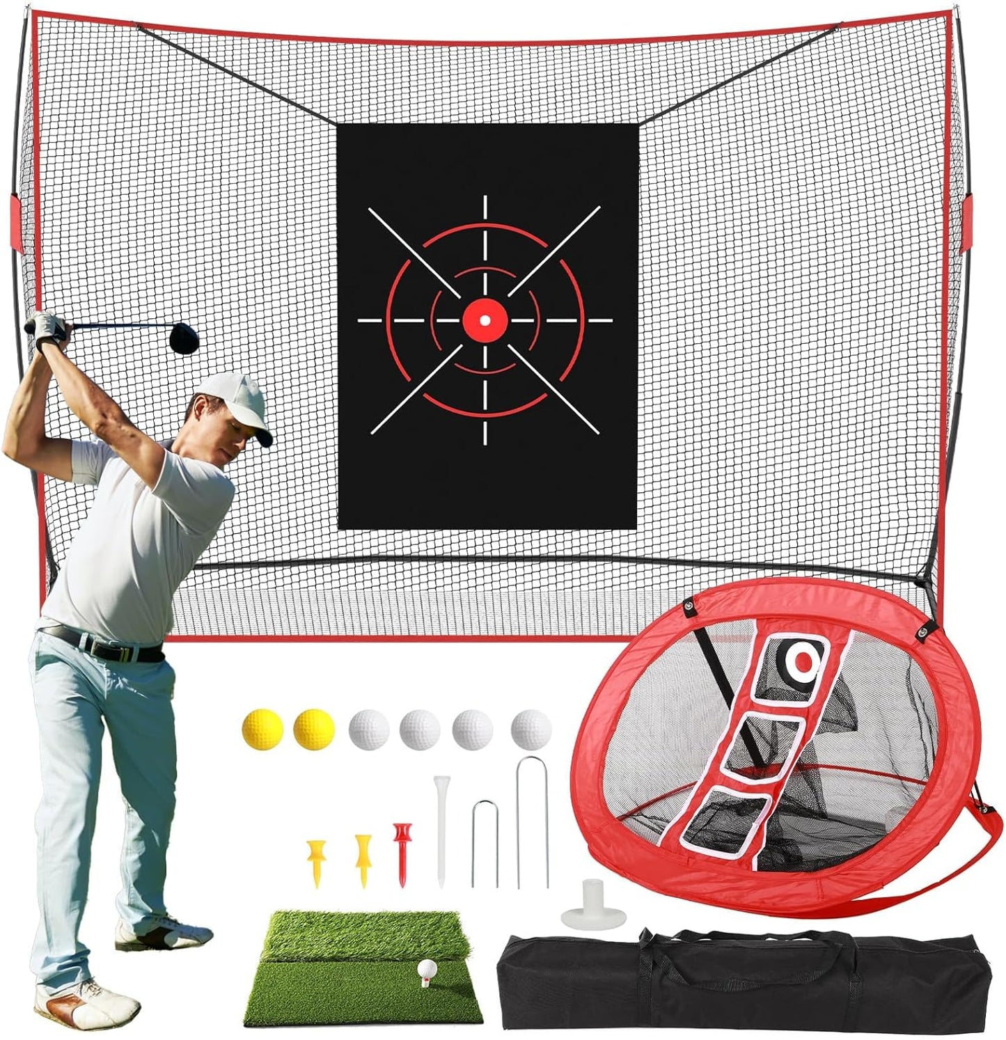 GCCSJ Golf Net, Practice Net,10 x 7ft Heavy Duty Golf Practice Net with Chipping Practice Net, Training Net for Backyard Driving Chipping Indoor Outdoor Training