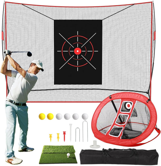 GCCSJ Golf Net, Practice Net,10 x 7ft Heavy Duty Golf Practice Net with Chipping Practice Net, Training Net for Backyard Driving Chipping Indoor Outdoor Training