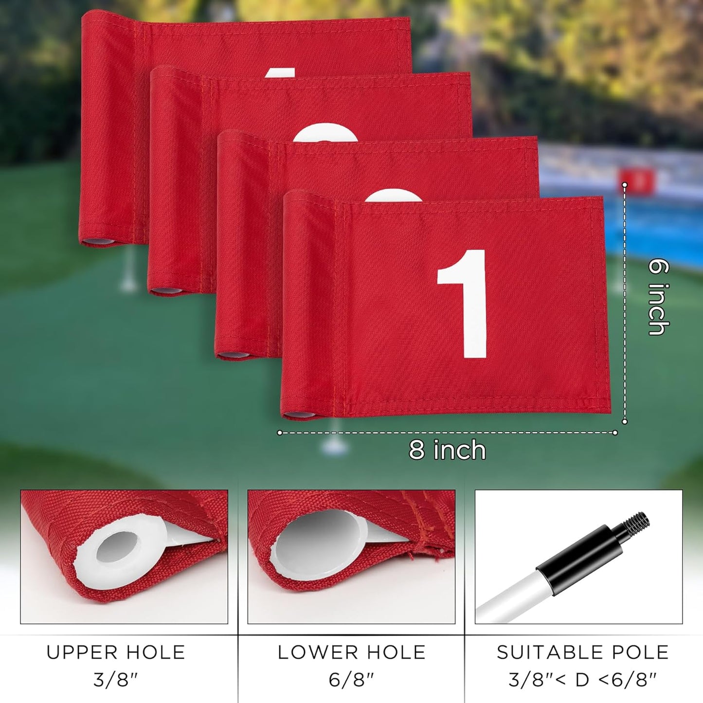 KINGTOP Numbered Golf Flag All 8x6 Inch – Upgraded Dual-Layer 420D Nylon, Double Sided Printing, Tube Inserted – Mini Practice Putting Green Flags for Yard