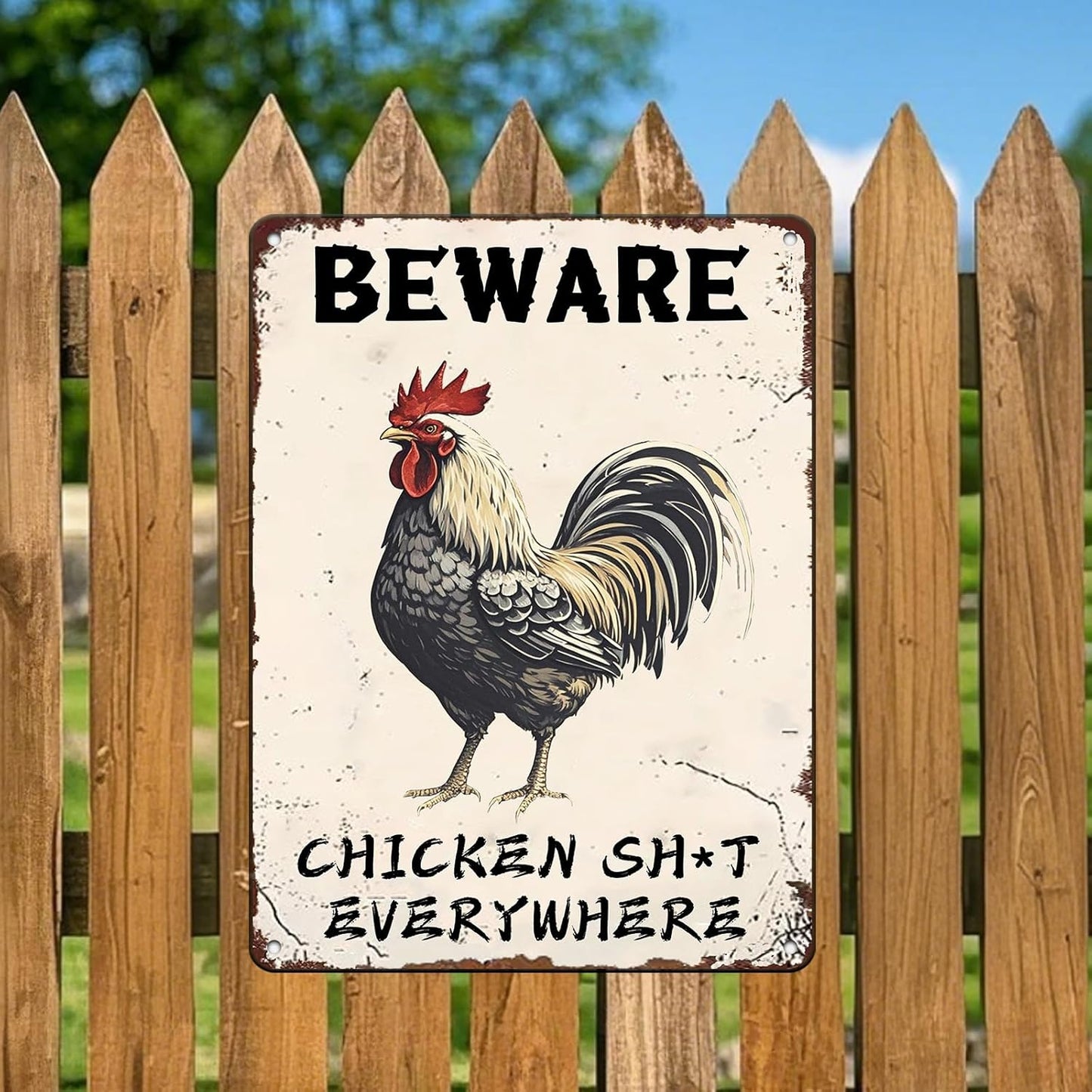 Beware Metal Sign Chicken Shit Everywhere Tin Sign Home Bar Pub 12x16 Inch Metal Restaurant Man Cave Wall Decor