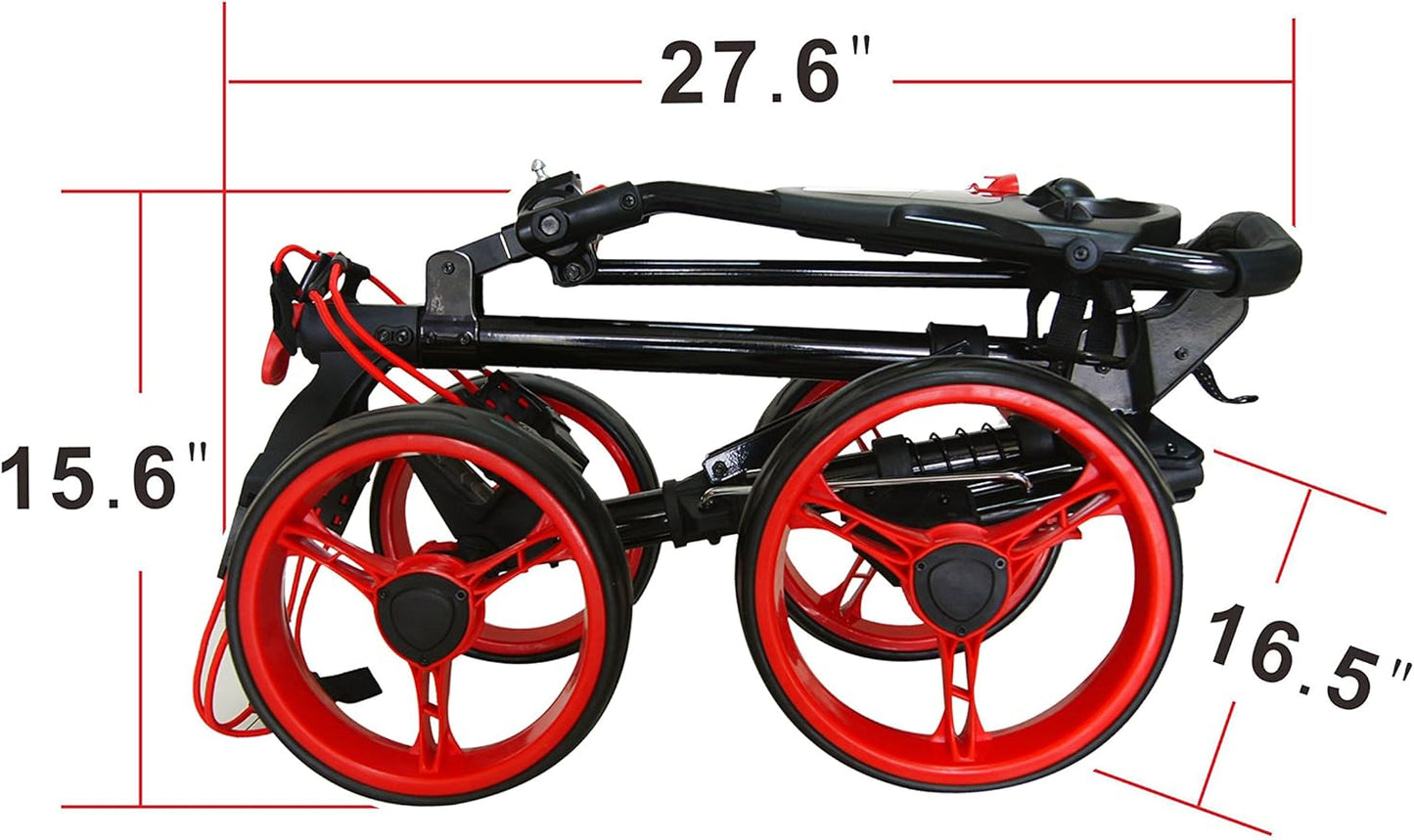 Folding Golf Push Cart 4 Wheel with Foot Brake – 1-Second Open & Close Golf Bag Cart, Adjustable Handle, Ball-Bearing Wheels, Lightweight Aluminum Frame, Umbrella Holder Included