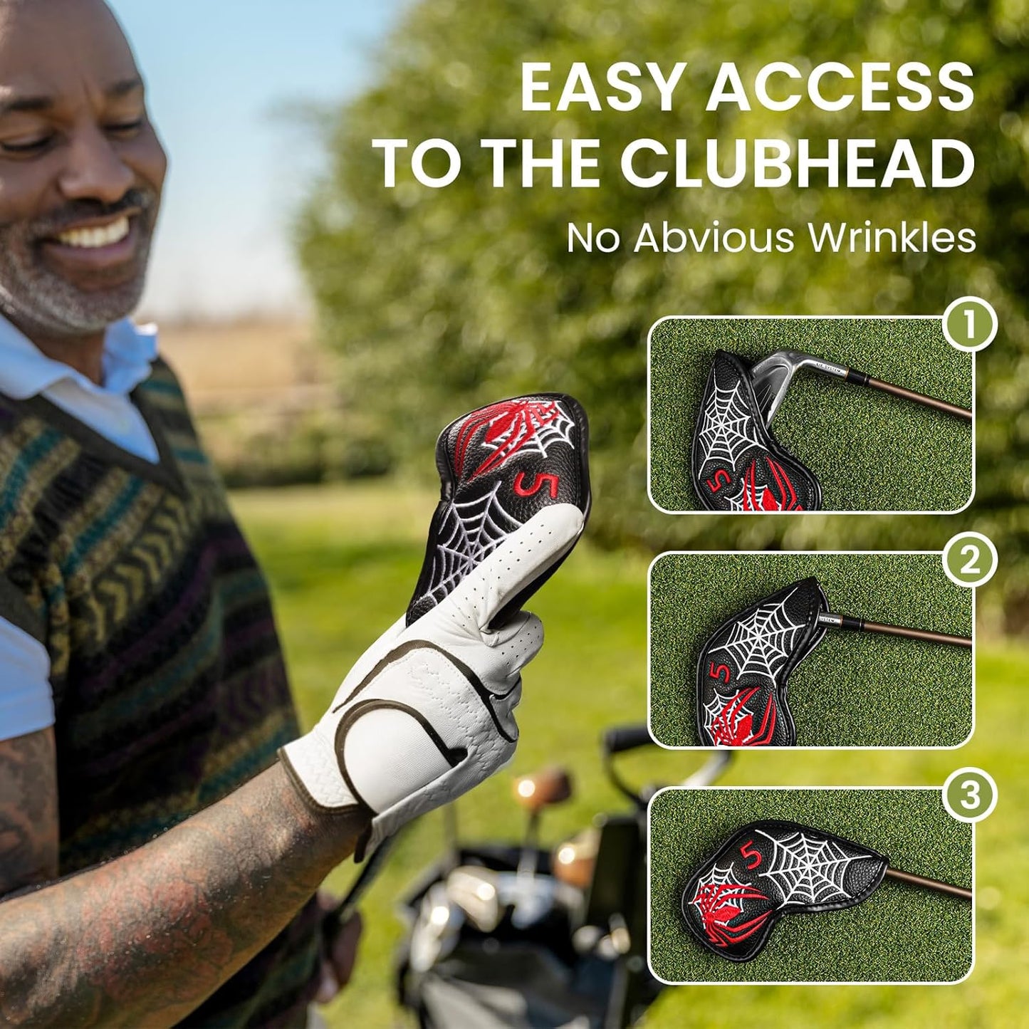 Golf Club Covers Iron Value 12 Pack Stylish Synthetic Leather Headcover, Embroidery Numbers Head Covers Universal Protector Fit Main Iron Wedge Clubs, Accessories Travel for Men Women