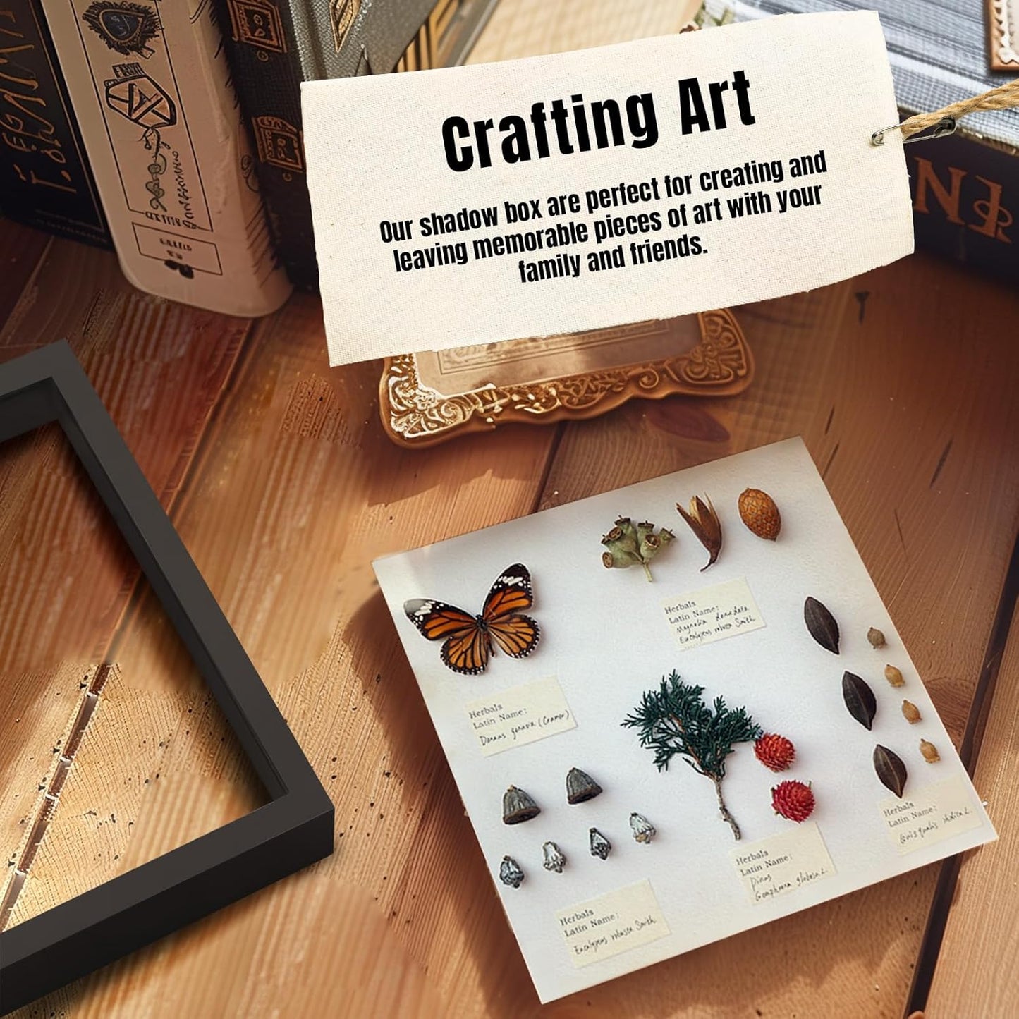 QDSSDECO 10"*10" Shadow Boxes Display Cases with Soft Linen Back Deep Wood Glass 3D Shadow Box Set for Wall and Tabletop, 3 Pack Black