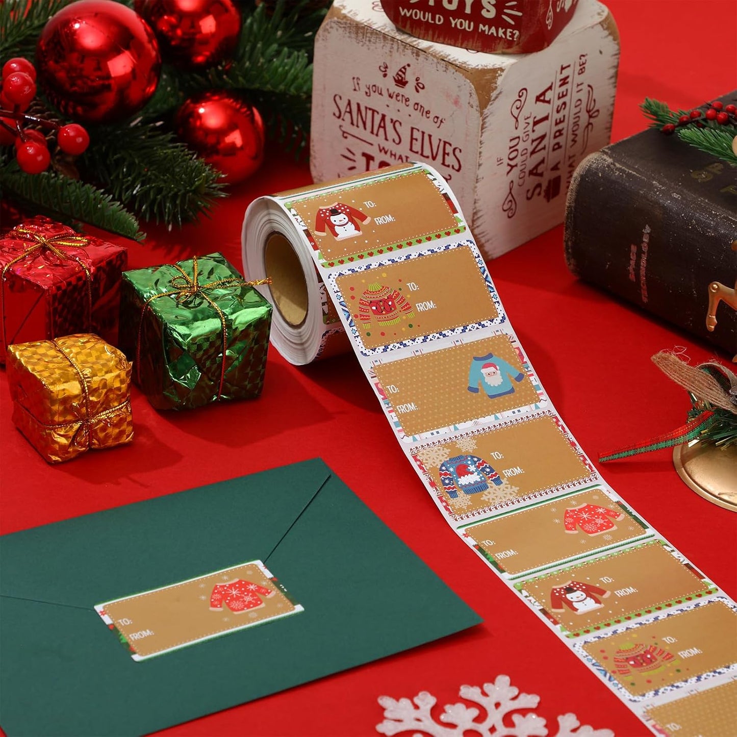 Outus 500 Pieces Christmas Tags Self Adhesive Gift Tags for Xmas Presents Christmas Name Labels Stickers for Wrapping Paper Festival Birthday Holiday Decor(Stylish Style,2.76 x 1.57 Inch)