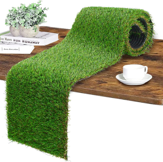 GLOBREEN Artificial Grass Table Runner 60 Inches - Green Fake Grass Turf Table Centerpiece for Football Golf Football Party Birthday Decorations Event Wedding Alice in Wonderland