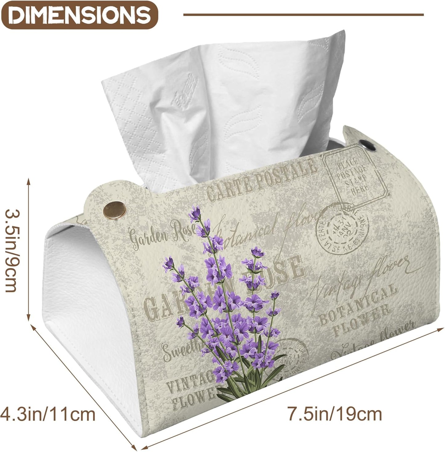 Vintage Lavender Flowers Tissue Box Cover Holder – Rectangular Tissue Organizer, Decorative Napkin Box Case for Home, Office & Car