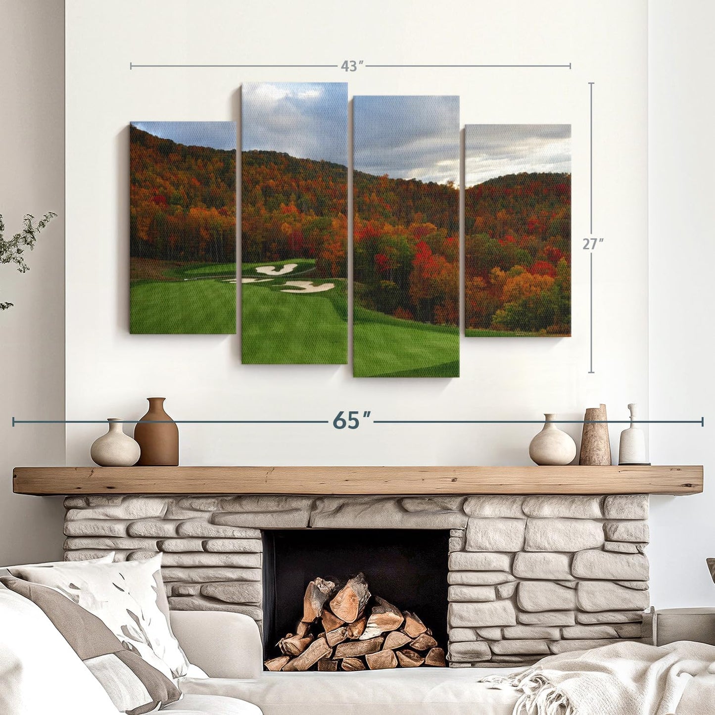 Elephant Stock Autumn Golf Course Wall Art - Horizontal Canvas - 4-Piece Living Room Wall Decor - Photography Sports Canvas Print - Blue and Orange Decor for Wall - 43" X 27"