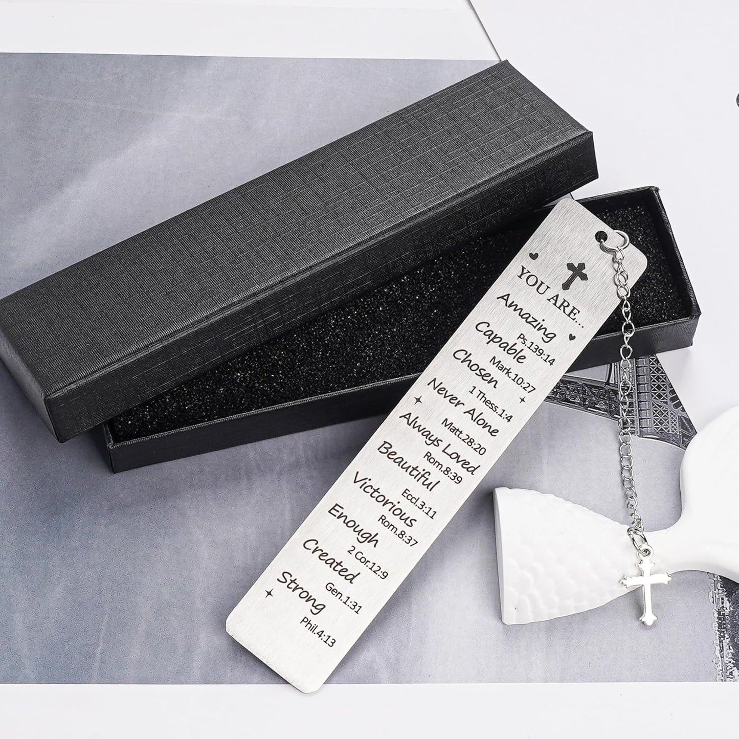 Christian Bookmark for Women - Metal Bible Book Marks with Scripture Verse and Cross Charm, Religious Faith Bookmarks Present for Baptism Christmas Birthday