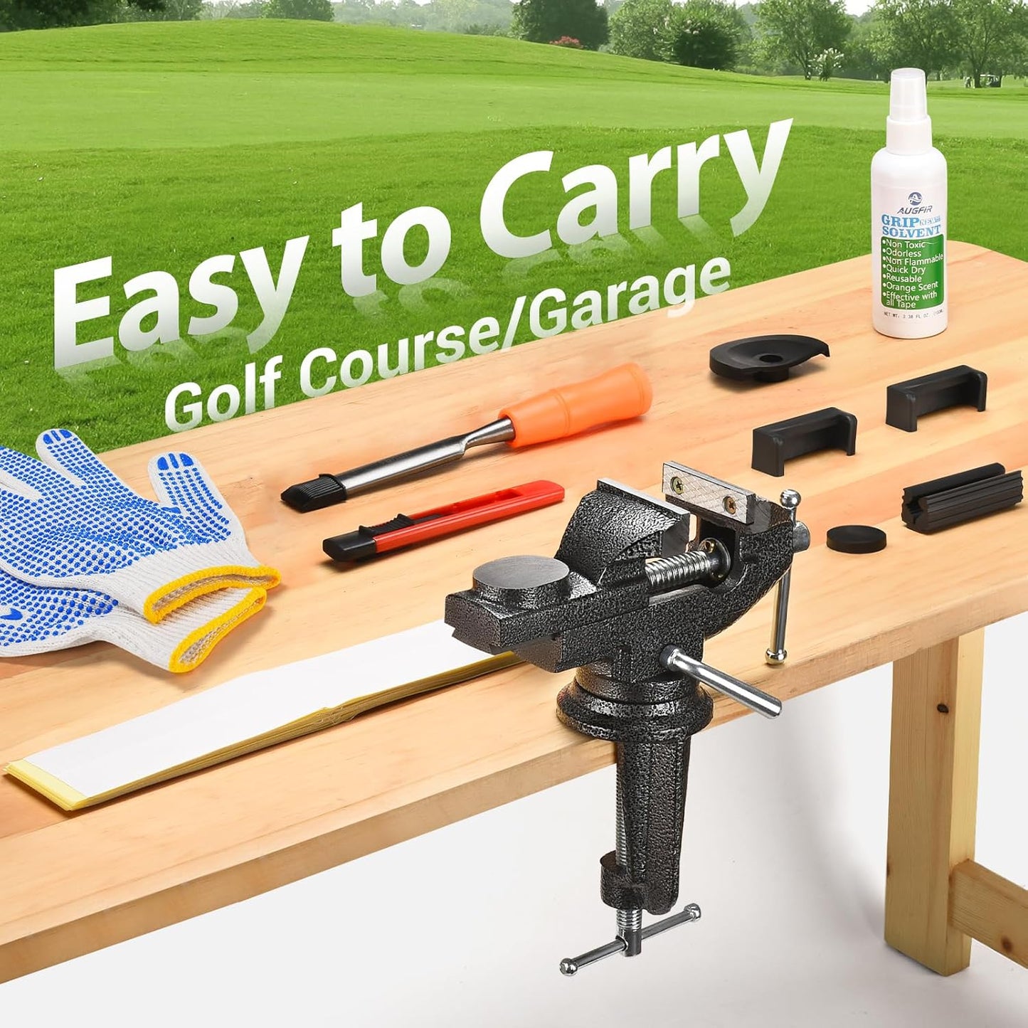 Golf Grip Kit for Regripping Golf Clubs, Portable Table Vise Rubber Clamp for Golf Grip Removal Tool with Solvent, Golf Club Regripping Kit
