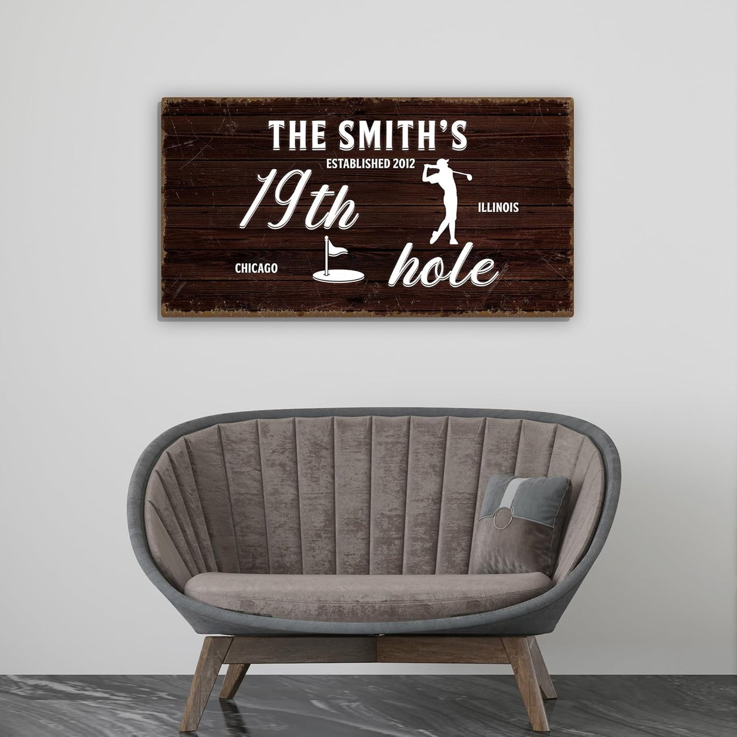 Golf Sign, 19th Hole, Retro Wall Art, Golf Wall Decor, Personalized Vintage Golf Sign for Man Cave Bar, Golfing Room, Golf Decor for Men Husband Boyfriend Dad (Golf Art with a Golfer)