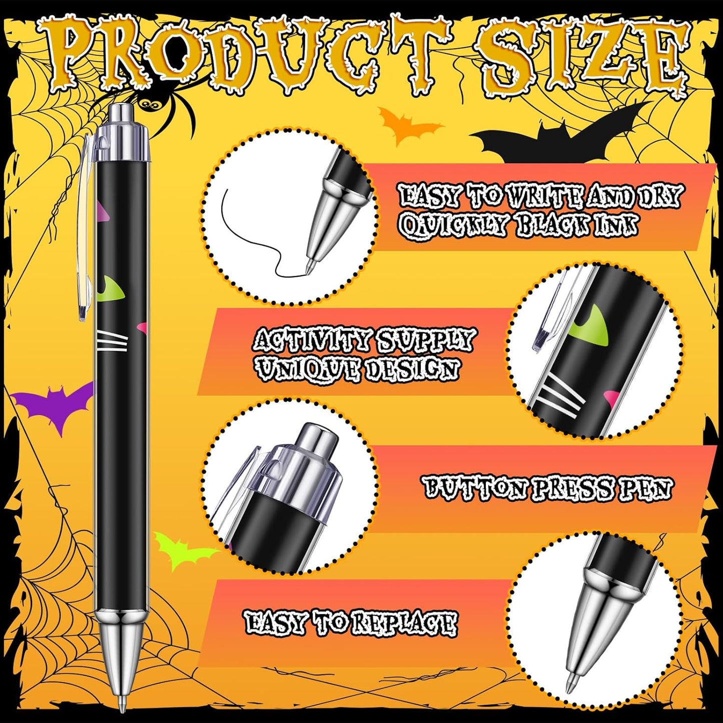 48 Pcs Halloween Ballpoint Pens Halloween Party Favors Gifts Black Ink Retractable Ballpoint Pens for Gifts Party Supplies Favors Accessories in Bulk