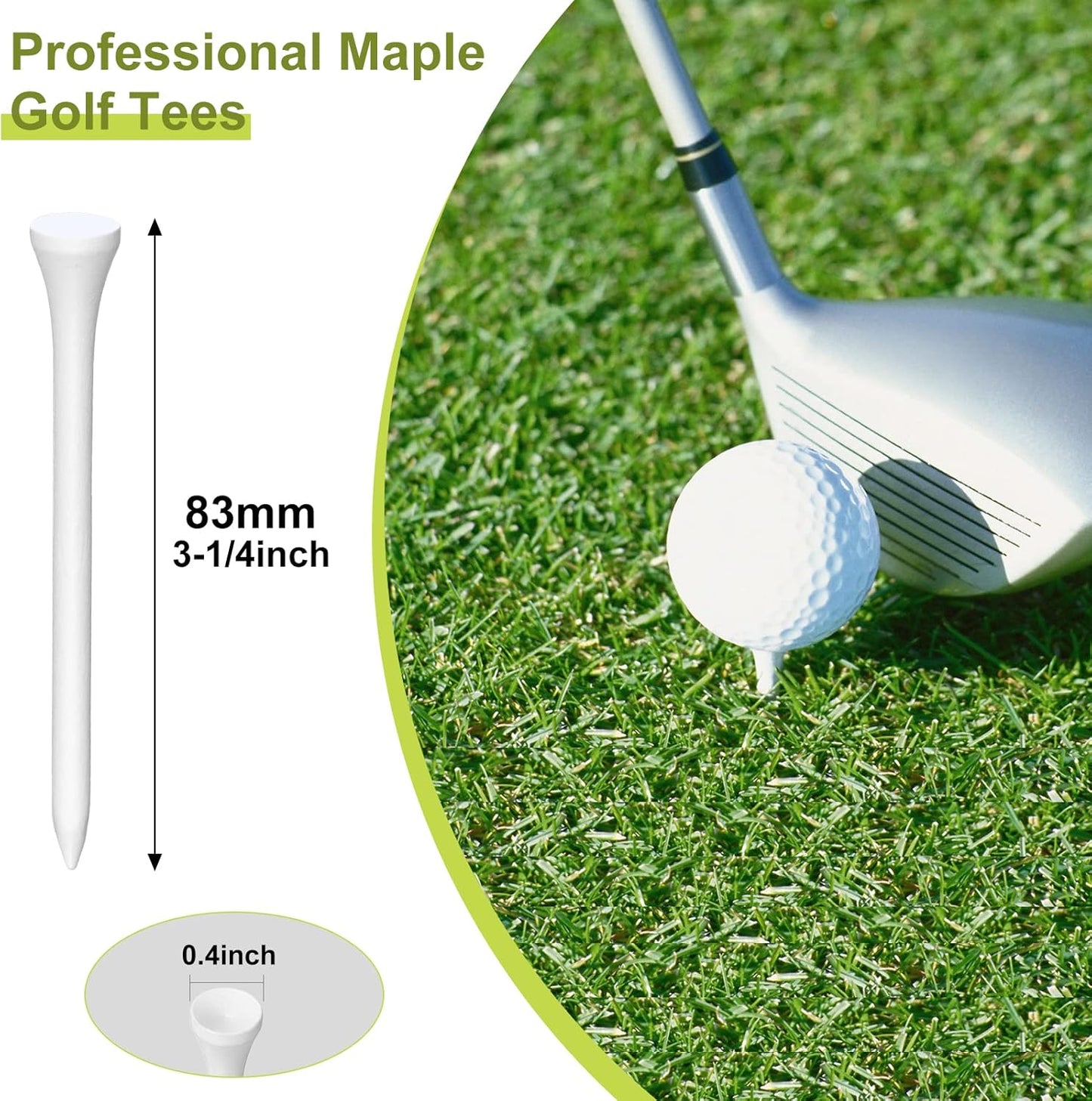 Vinsot 1000 Pcs Golf Tees Bulk 3-1/4 '' Wooden Bamboo Tees Decoration for Men Women Clubs Golf Ball Theme Party Accessories School Supplies(White,Solid)