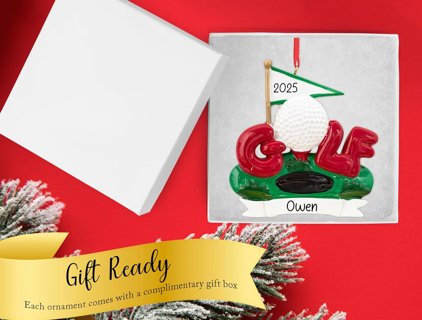 Personalized Golf Christmas Ornament 2025 | 18th Hole, Hole-in-One with Ball and Flag Decoration for Xmas Tree | Golfing Keepsake Gift for Golfer & Golf Player - Custom Name & Year