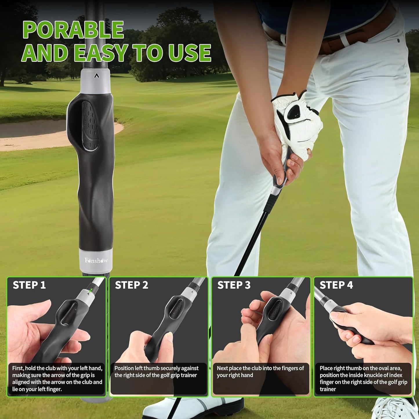 Fanshaw Golf Grip Trainer with Arm Band, 2-in-1 Golf Swing Training Aid for Correct Grip & Arm Positioning,Fixes Grip Posture & Locks Elbow for Consistent Shots,Men & Women Golf Accessories