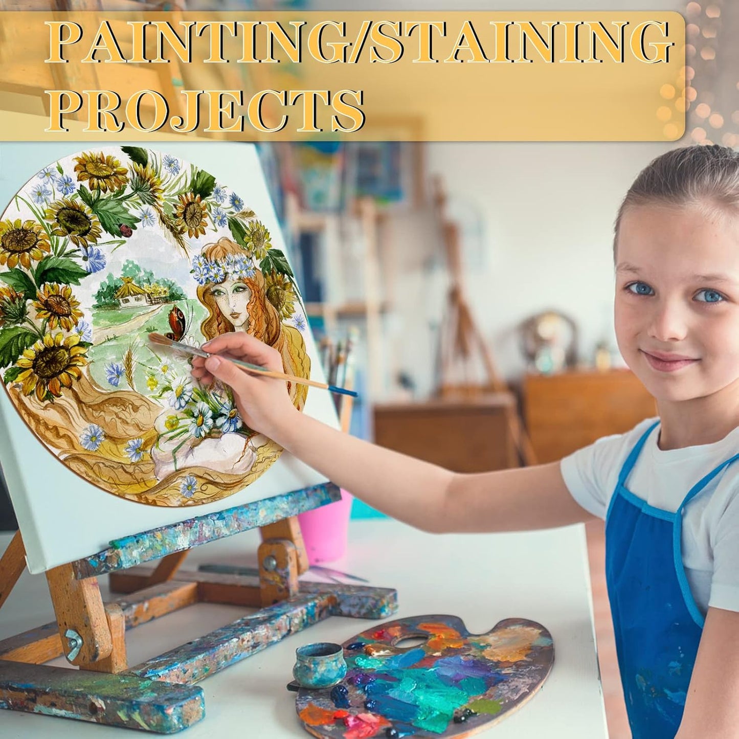 12 Inch Wood Circles for Crafts, 10Pcs Unfinished Wood Rounds with Holders for Cricut Projects, Burning, Painting, Door Hanger, DIY Wooden Crafts Holiday Christmas Thanksgiving Day Home Decor(10PCS)