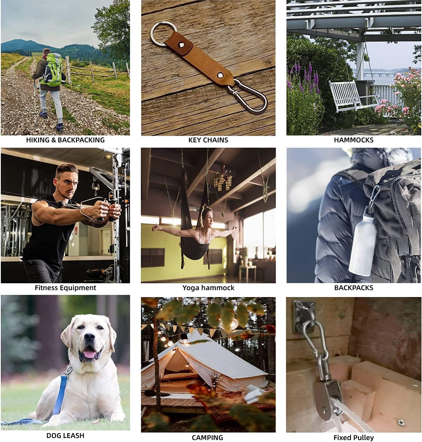 Large Spring Snap Hook Carabiner, 304 Stainless Steel Heavy Duty Carabiners Clip, Stainless Steel Spring Snaps Hooks Carabiners Outdoor