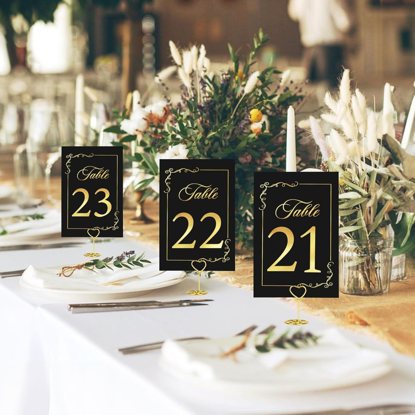 JOYIT 31 Sets Wedding Table Number Holders, Black Gold, Metal, Rectangular Pedestal, 4" x 6" Cards, Versatile Table Number & Place Card Holders