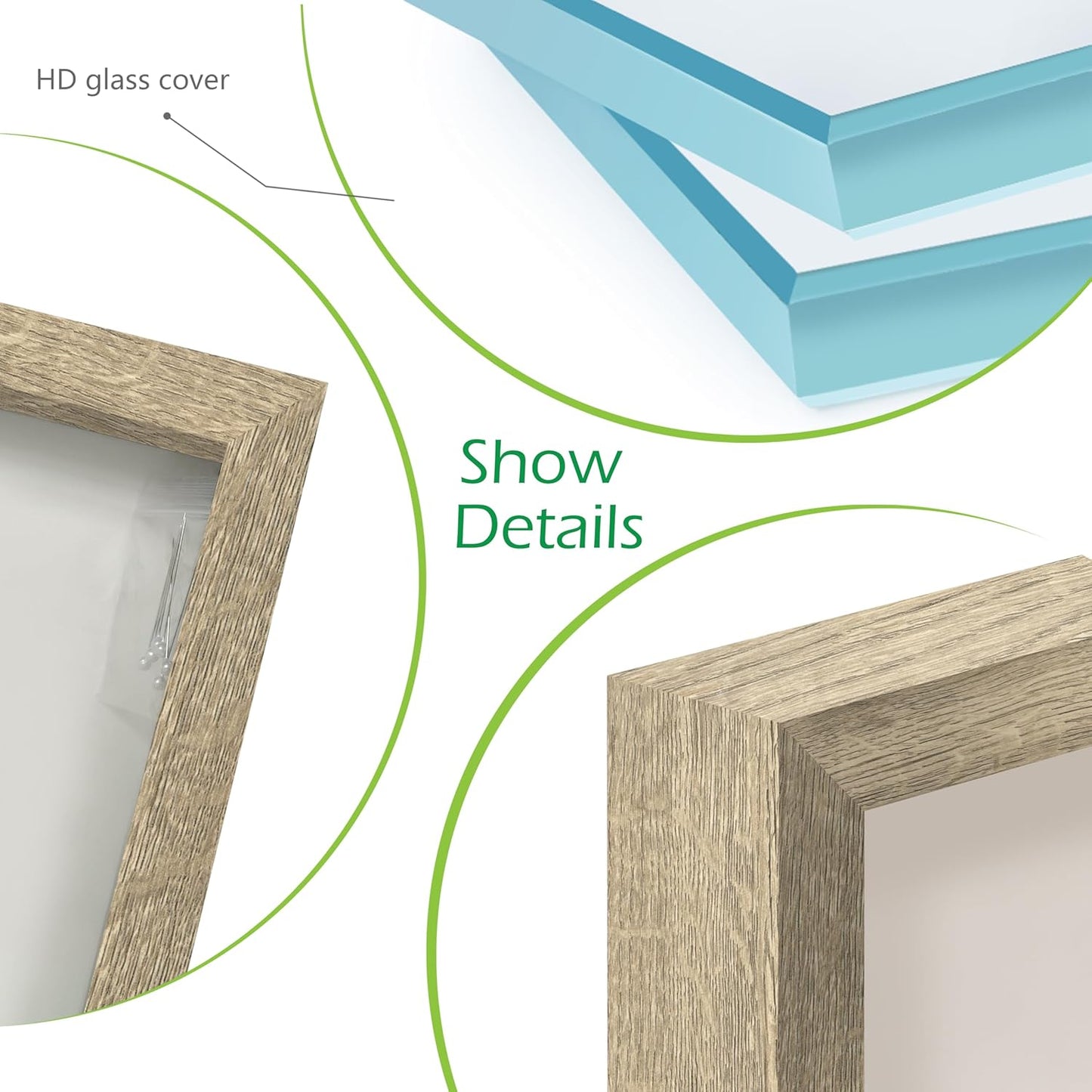 FrameWorks 8.5x11 Driftwood Wooden Shadow Box Frame – Soft Felt Back, Tempered Glass, and Included Elegant White Ball Push Pins