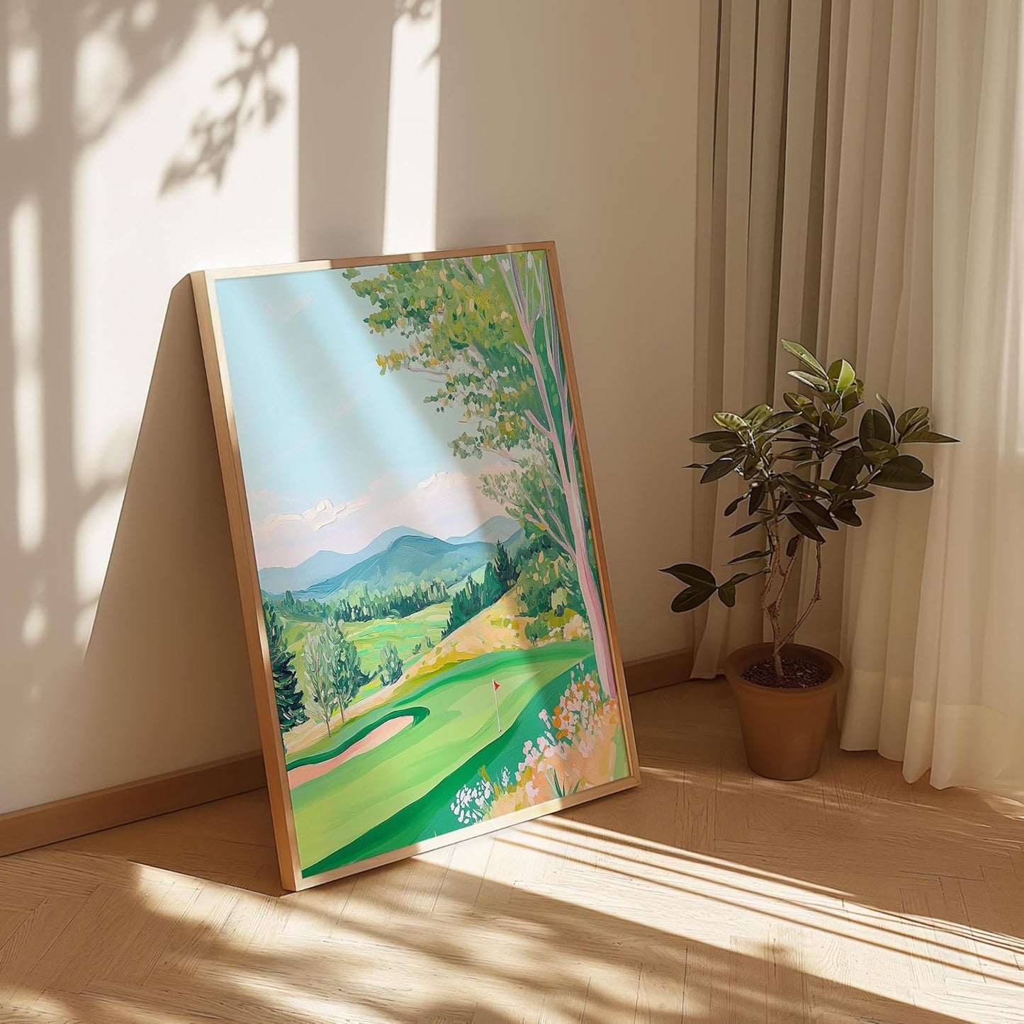 Golf Course Floral Pastel Art Print Posters - Premium Giclee Fine Art Prints - Golf Course Home Decor Posters, Golfer Art Prints for Home and Office Decor - Vintage Aesthetic, Ready to Frame