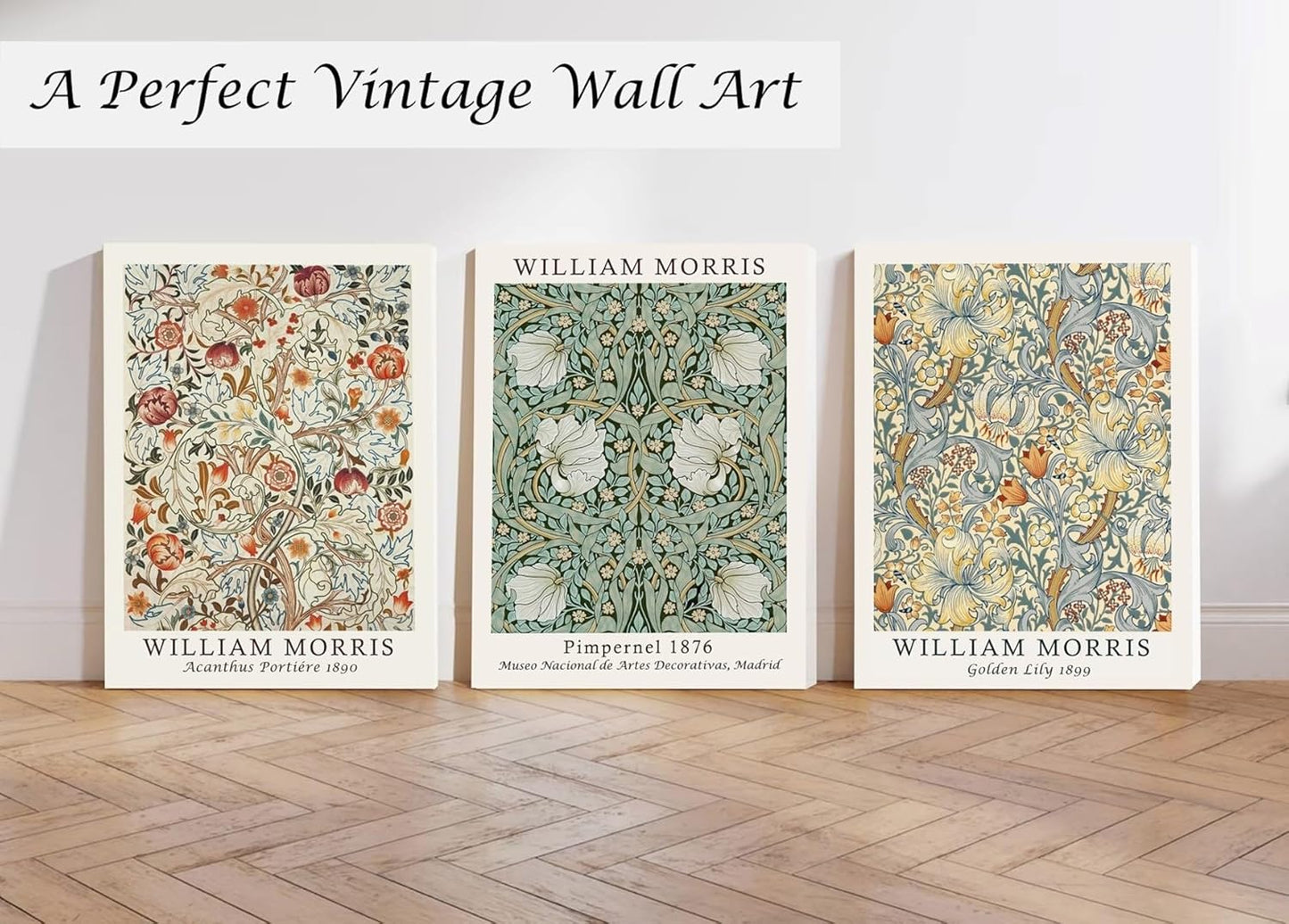 Induslyfe Framed Flower Wall Art Canvas Decor Set of 3, William Morris Wall Art Framed Prints Posters Mid Century Modern Art, Aesthetic Floral Botanical wall art for bedroom living room bathroom 12x16