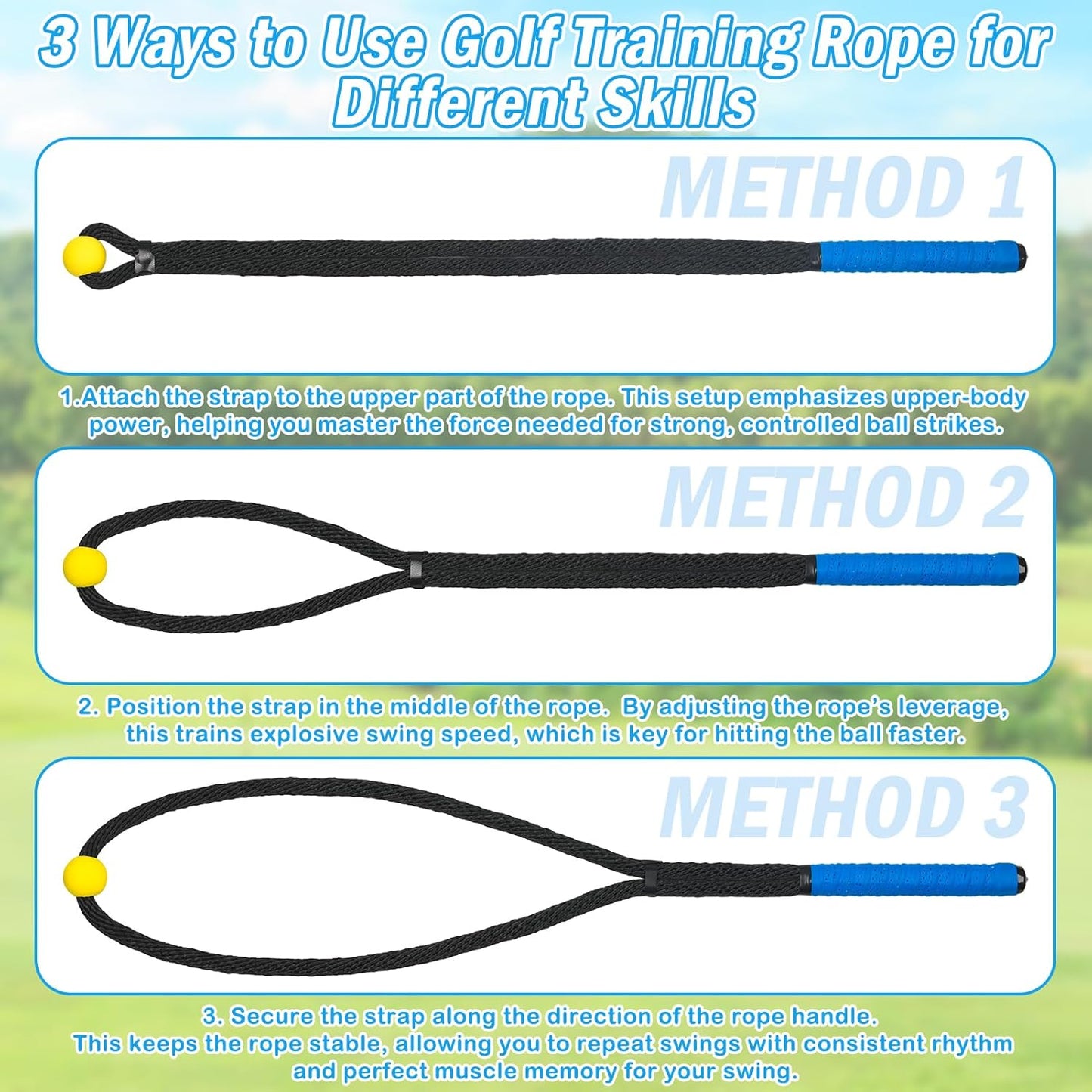 Heavier Premium Golf Rope Swing Trainer, Professional Weighted Golf Swing Rope, Warm-Up Training Tempo Aids with Ball and Grip to Improve Speed, Rhythm, Flex & Strength for All-Level Golfers