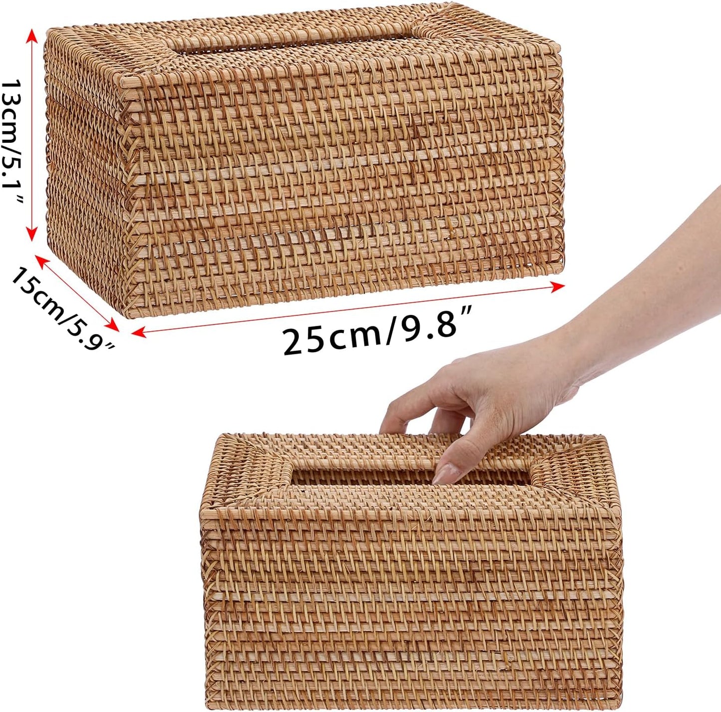 Sumnacon Tissue Box Cover Large Rectangle Tissue Box Rattan Tissue Box Holder,Wicker Decorative Tissue Holder for Bathroom Toilet Living Room Kitchen Office Table Desk,Yellow