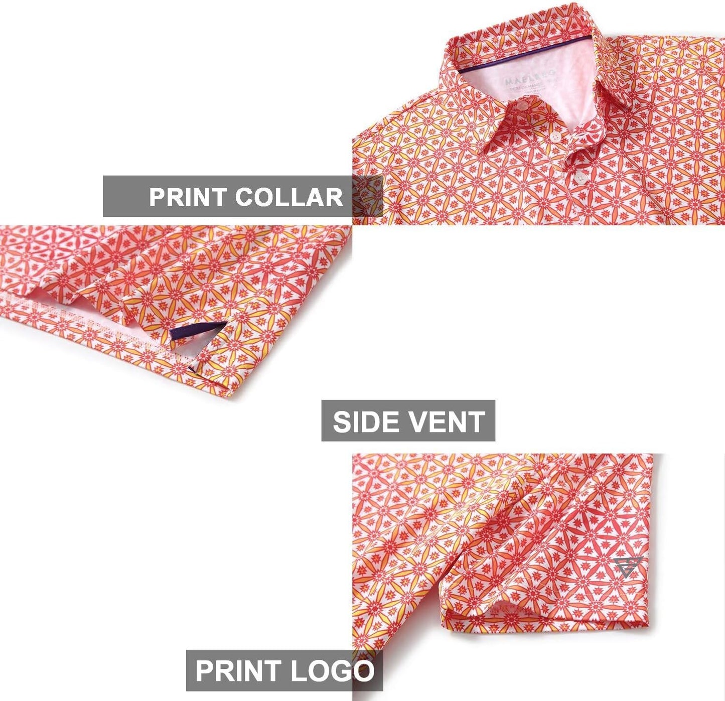 Golf Shirts for Men Dry Fit Short Sleeve Print Performance Moisture Wicking Polo Shirt