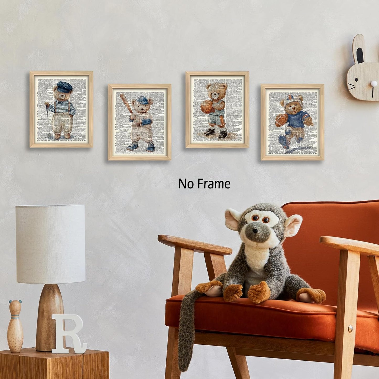 KSDUT Vintage Bear Sports Wall Decor Art Set of 4 - Retro Nursery Artwork Poster Prints Boys Room Wall Decor Kids Gifts Wall Art for Nursery Sports Room Dorm Decorations - 8"x10" Unframed