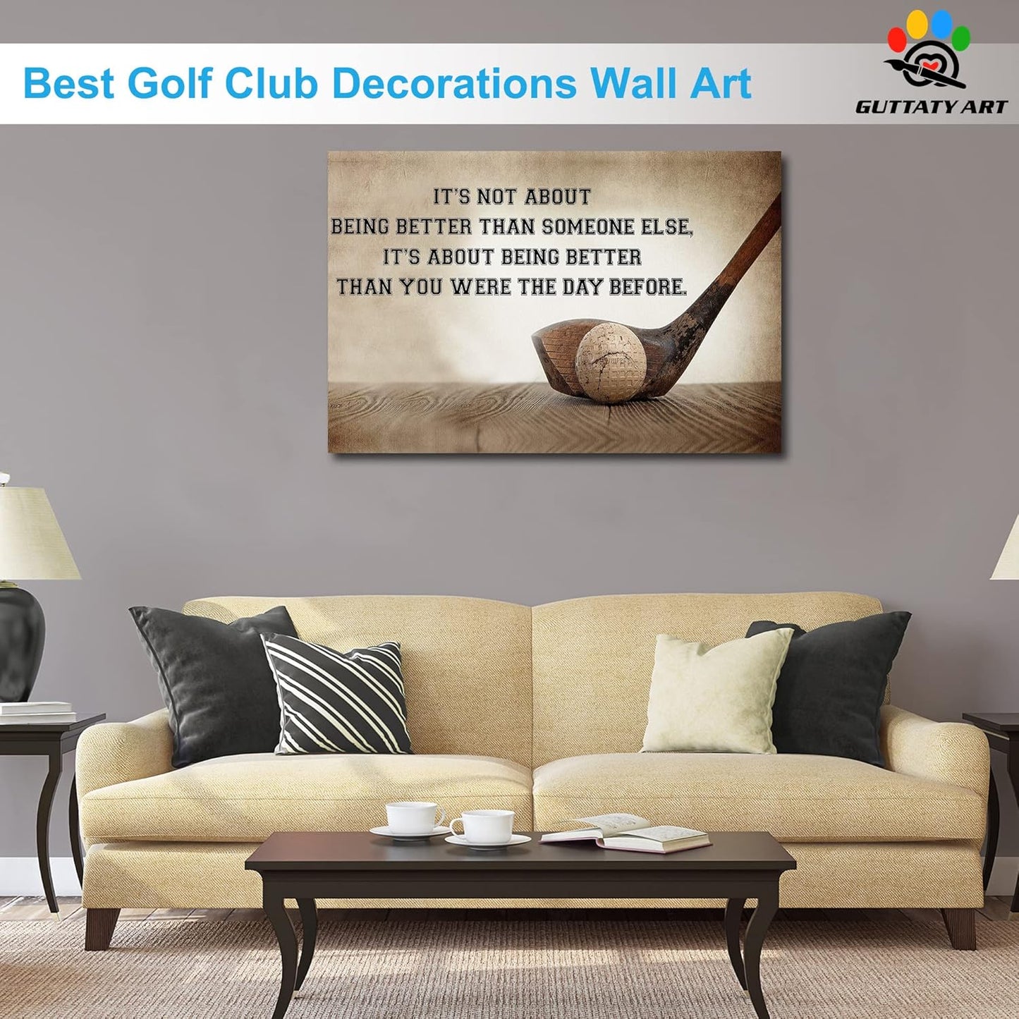 Inspirational Canvas Wall Art, Golf Clubs Wall Art Painting Prints for Living Room Wall Decor, Motivational Quotes Poster Picture for Bedroom Decor, Framed Artwork for Office Home Decor 32x48 Inches