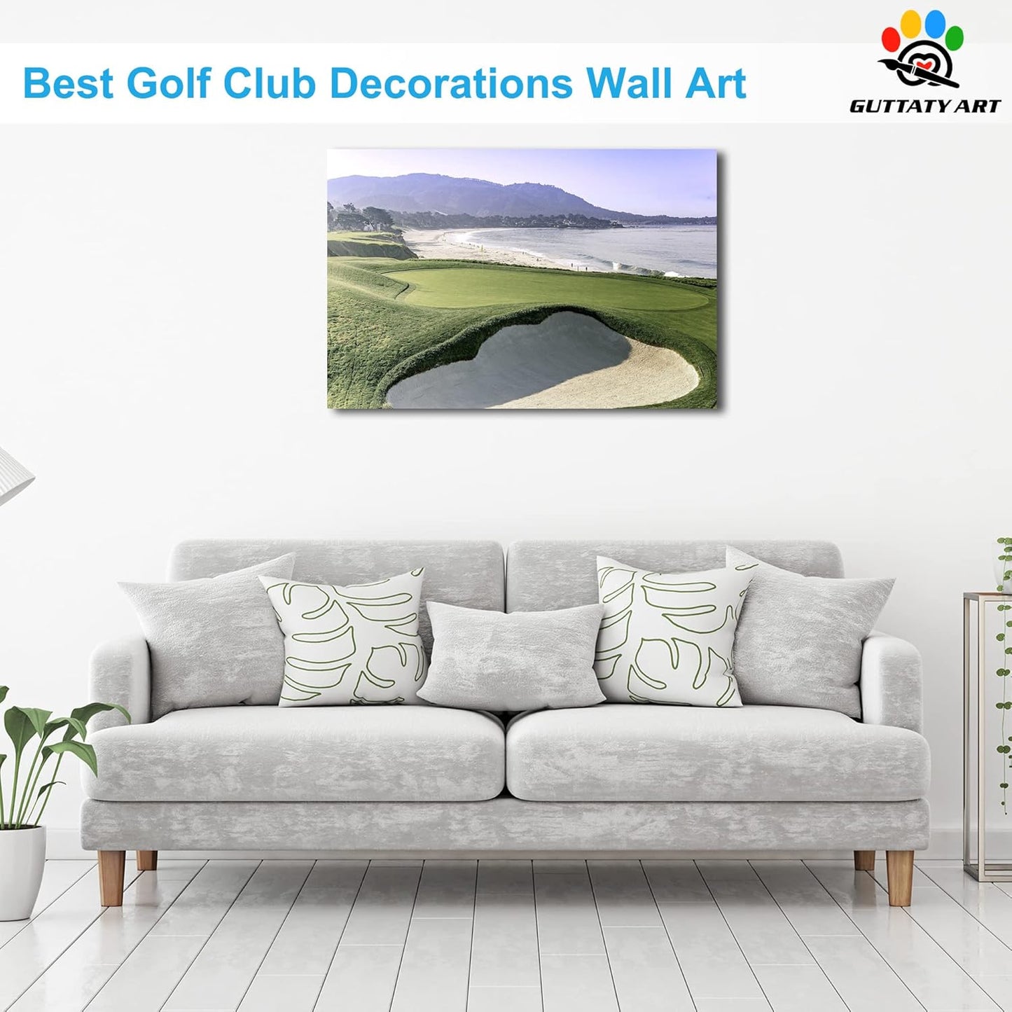Beach Golf Wall Art, Pebble Beach Golf Links Spiritual Picture for Living Room Wall Decor, Outdoor Sports Golf Painting Prints Bedroom Kitchen Decor, Framed Artwork for Office Home 24x36 Inches