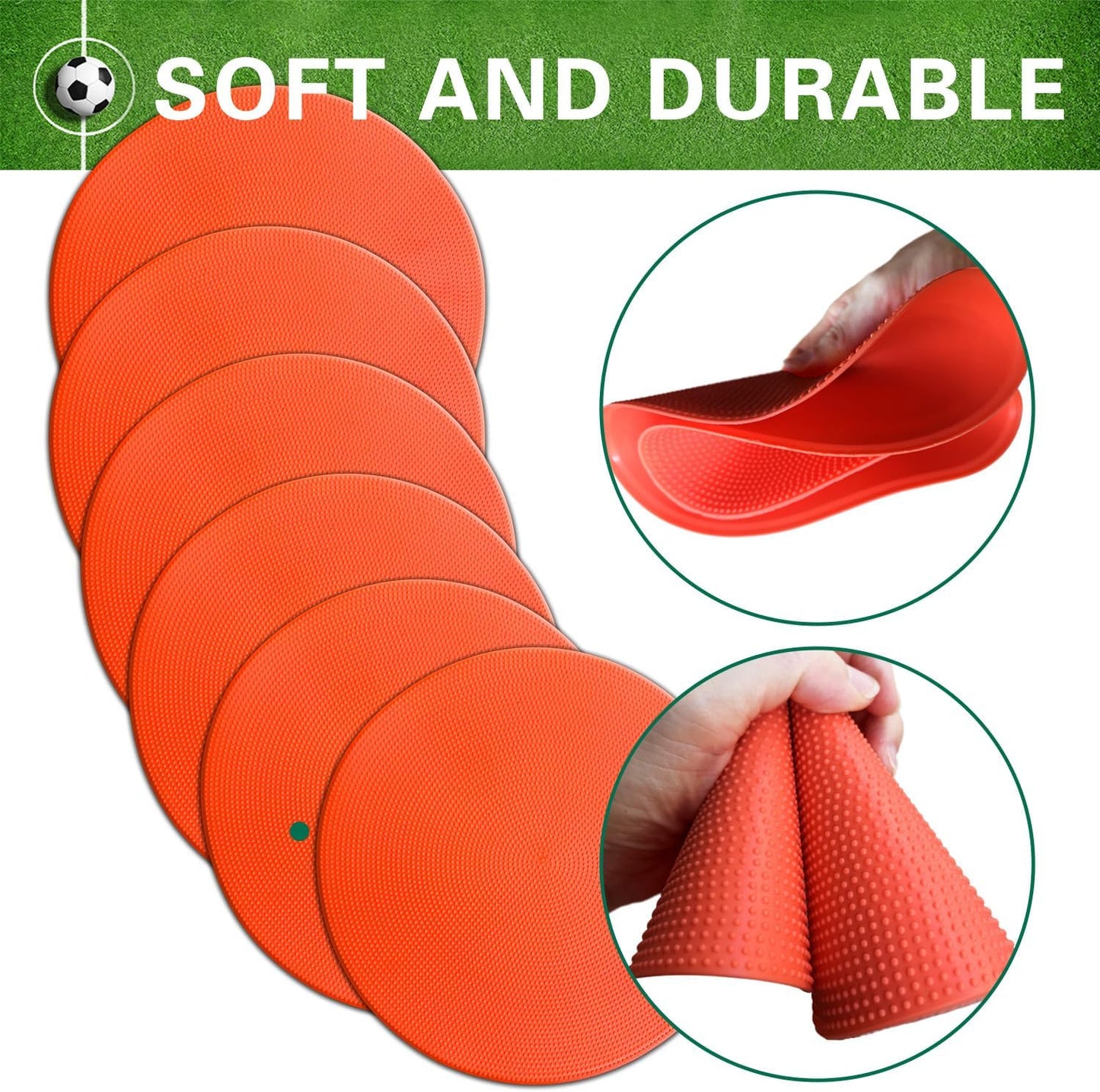 Poly Spot Markers 9 inch Non-Slip Rubber Agility Training Markers Floor Dots Flat Field Cones for Football, Soccer, Basketball, School Exercise Drills, Dance Practice