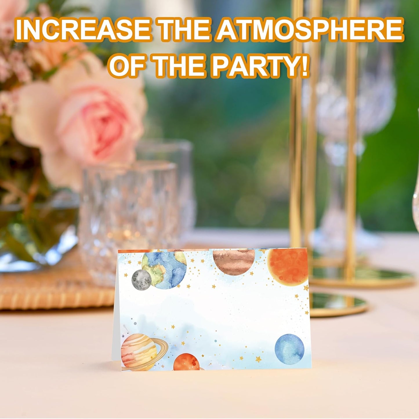 Outer Space Place Cards, Galaxy Party Table Place Cards For Table Setting, Planets Name Cards For Birthday Party Baby Shower Dinner Wedding, 25 Cards Included -11