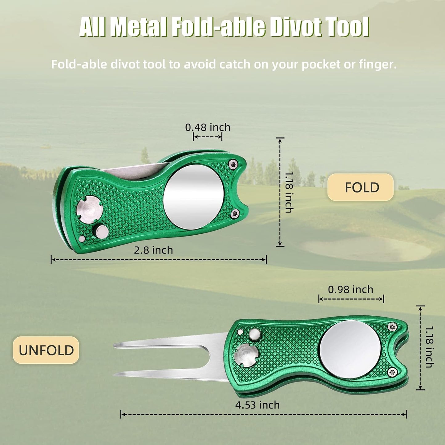 Mile High Life Golf Divot Repair Tool, All Metal Foldable Divot Tool with Pop-up Button & Magnetic Ball Marker, 2-6 Pack