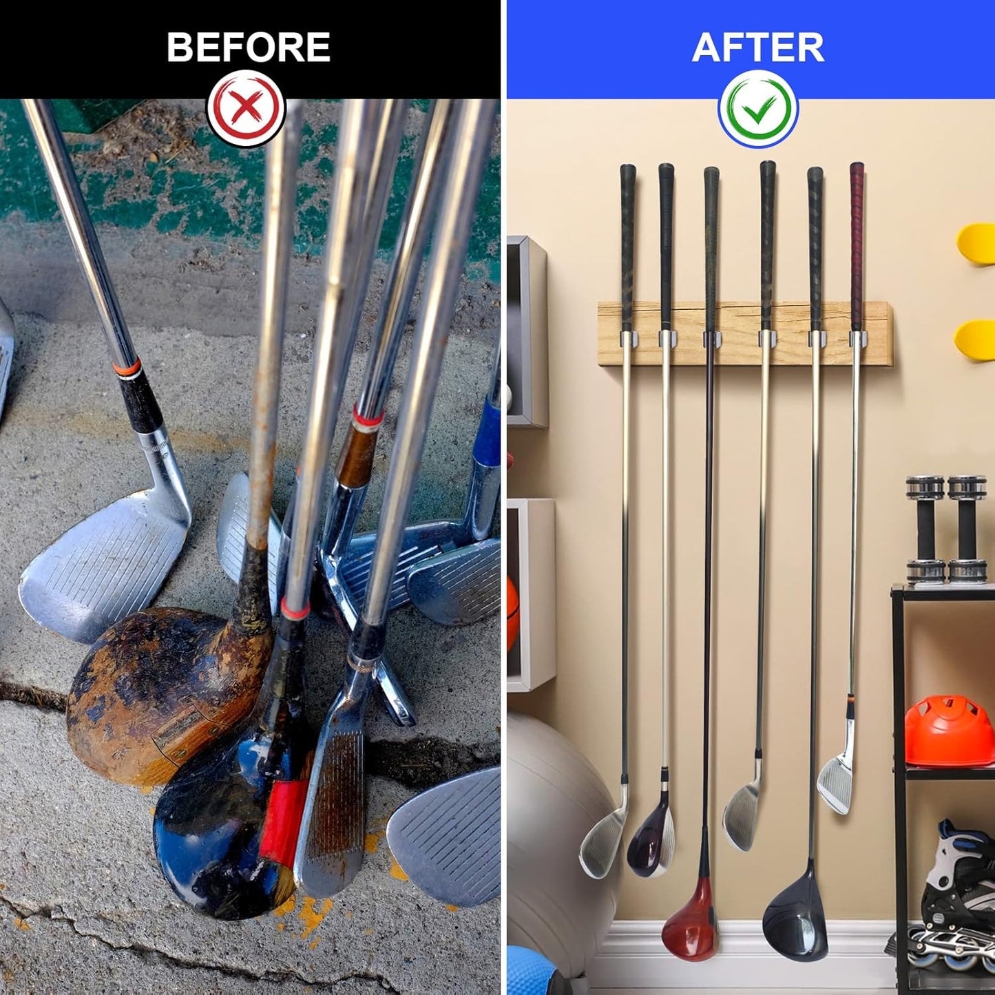 Deekin 30 Pcs Golf Club Hanger Holder Golf Club Wall Mount Rack Storage Organizer for Garage Hanger with 60 Pcs Screws for Wall Display, Grip up Type