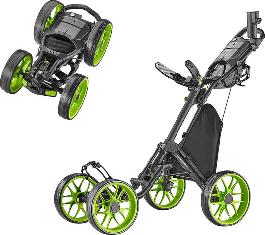 CaddyTek 4 Wheel Golf Push Cart - Caddycruiser One Version 8 1-Click Folding Trolley - Lightweight, Compact Pull Caddy Cart, Easy to Open