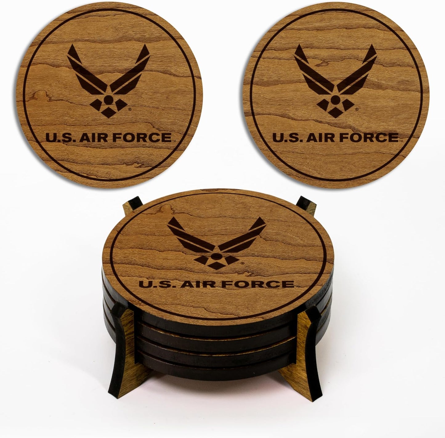 LazerEdge U.S. Military Wooden Coaster Set – Cherry Wood – Handcrafted Collectible 4-Pack | Made in USA | Officially Licensed Product