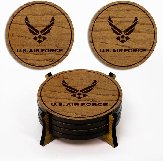 LazerEdge U.S. Military Wooden Coaster Set – Cherry Wood – Handcrafted Collectible 4-Pack | Made in USA | Officially Licensed Product