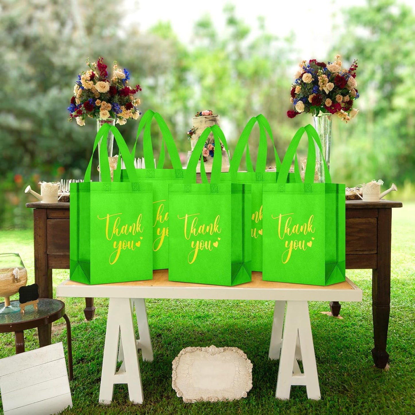 Sweetude 30 Pcs Thank You Gift Bags with Handles Bulk Reusable Goodie Bag Non Woven Foldable Handbag for Graduation Wedding Bridesmaid Gifts(10 x 8 x 4 Inch,Light Green)