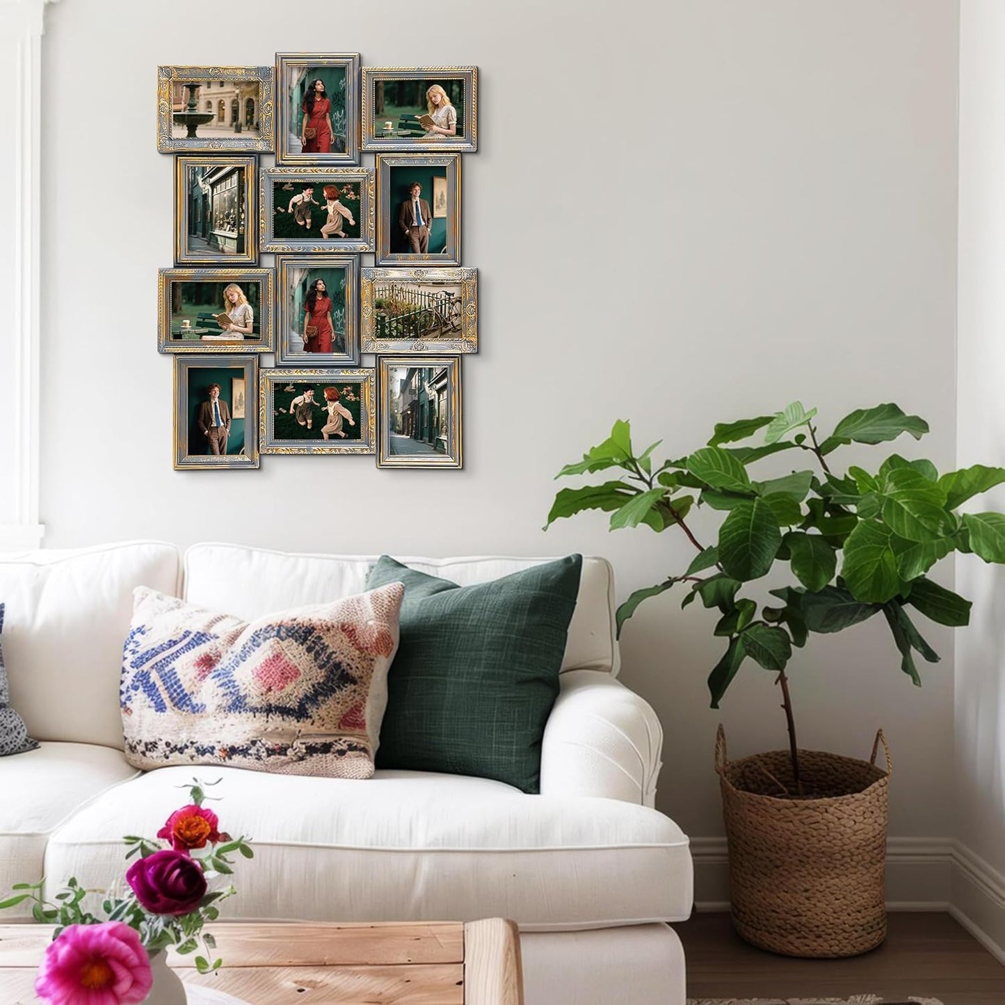 Jerry & Maggie 12 Opening Collage Photo Frame Rustic 23×18 Vintage Embossed Finish PVC Picture Frames Selfie Gallery Collage Wall Hanging For 6×4 Photo, Vintage