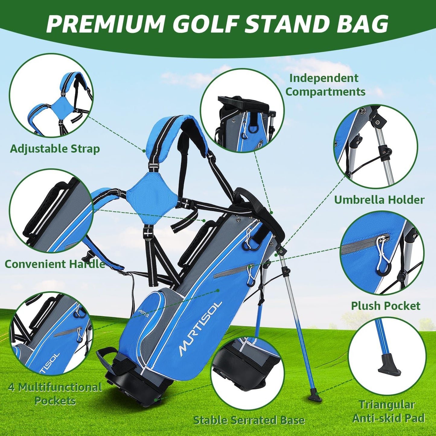 5/6 Pieces Kids Golf Club Set, Junior Golf Club Set Ages 4-12 Includes Stand Bag, 1# Drive, 5# Hybrid, 6/7#, 9/P# Irons and Putter Right Hand for Boys Girls