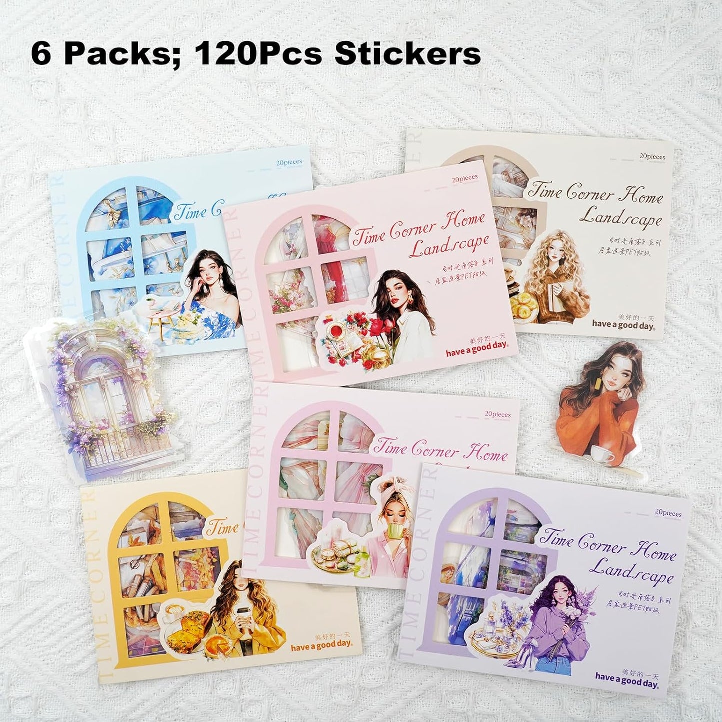 Cozy Home PET Stickers Set, 120PCS Vintage Girl and Room Aesthetic Stickers for Journaling, Scrapbooking, Planners and DIY Crafts