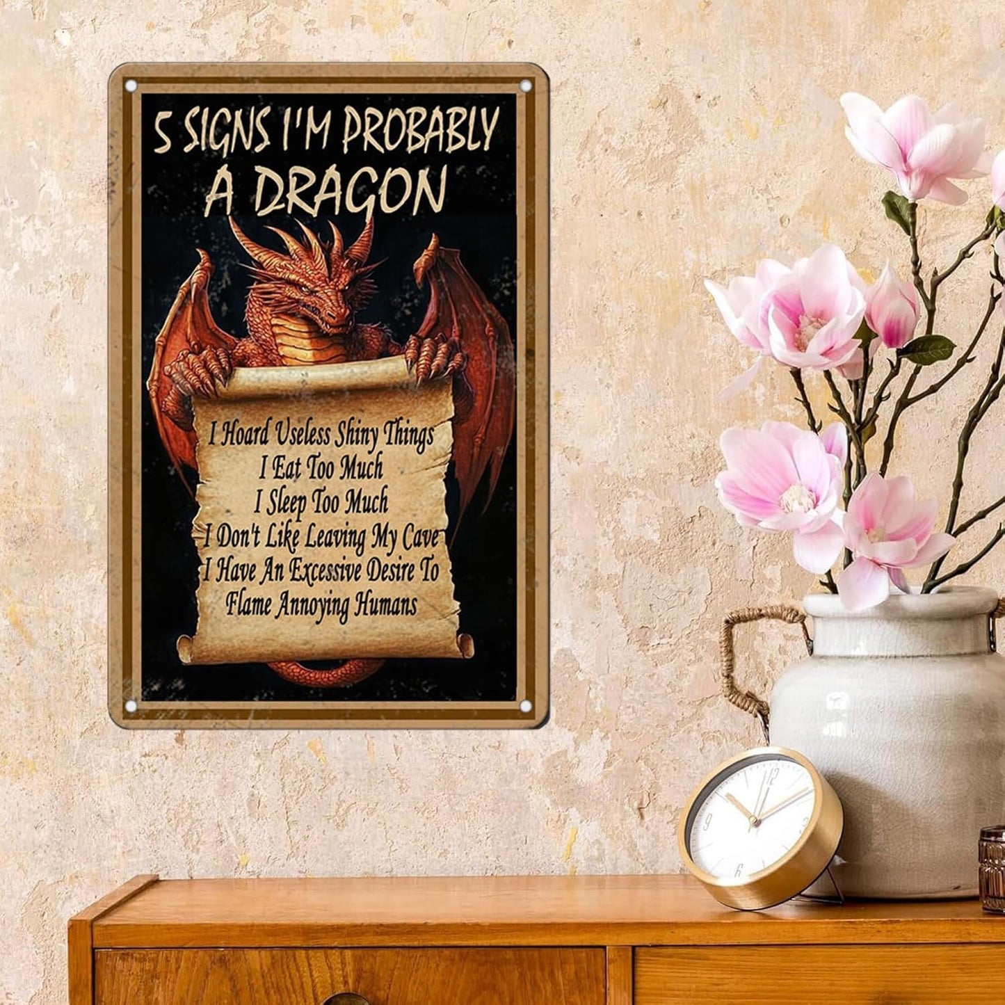 Dragon Wall Art Decorations Vintage 5 Signs I’M Probably A Dragon Accessories Poster Vertical Metal Tin Sign 12x8 Inch Home Kitchen Garden Wall Decor